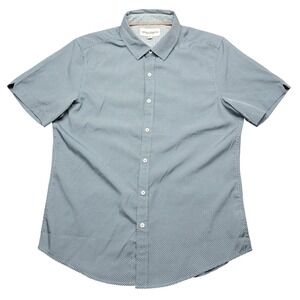 Thomas Sterling Shirt Mens Medium Blue Geometric Short Sleeve Button Up Stretch